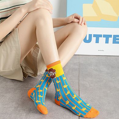 Womens Cotton Blend Crew Socks 2 Pair Pack Fun Pattern Casual Everyday Socks