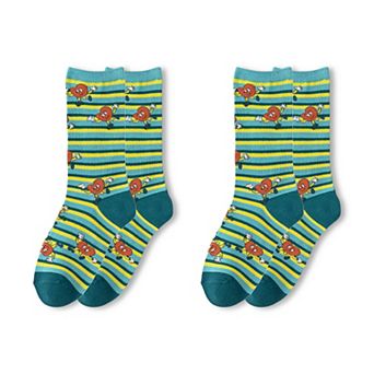 Womens Cotton Blend Crew Socks 2 Pair Pack Fun Pattern Casual Everyday Socks