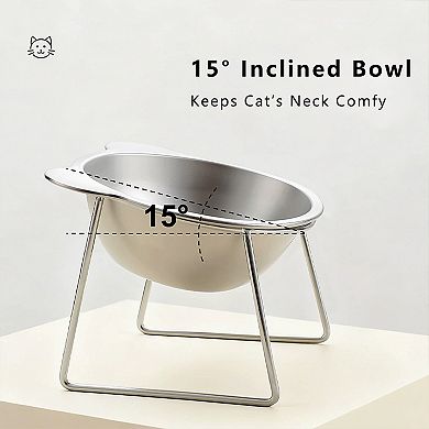 Elevated Stainless Steel Cat Bowl with 15 Degree Tilt and Stable Stand