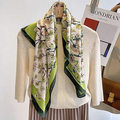 Womens Floral Print Square Scarf Lightweight Satin Versatile Styling Fashion Accessory