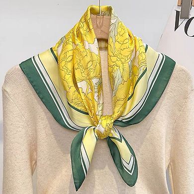 Womens Floral Print Square Scarf Lightweight Satin Versatile Styling Fashion Accessory