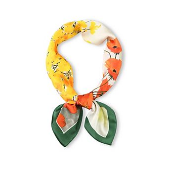 Womens Floral Print Satin Square Neck Scarf Lightweight Soft Fashion Accessory
