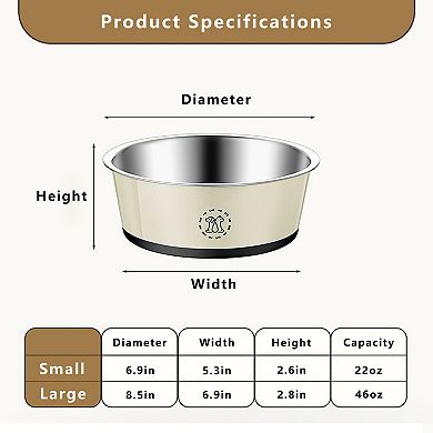 Stainless Steel Dog Bowls with Non Slip Base Easy Clean Design