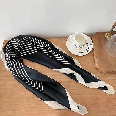 Womens Square Scarf Geometric Stripe Design Lightweight Versatile Fashion Accessory