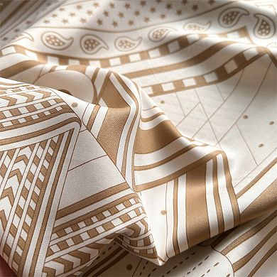 Womens Satin Square Scarf with Graphic Border Print Lightweight Smooth Finish