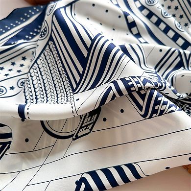 Womens Satin Square Scarf with Graphic Border Print Lightweight Smooth Finish
