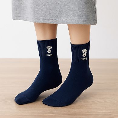 Womens Cotton Blend Crew Socks 3 Pair Soft Ribbed Knit Casual Everyday Socks