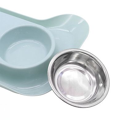 Stainless Steel Double Cat Bowl with Non-Slip Base for Food and Water