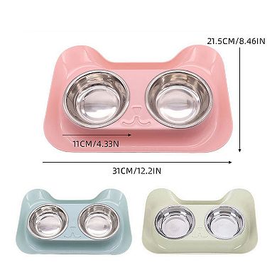 Stainless Steel Double Cat Bowl with Non-Slip Base for Food and Water