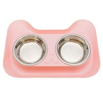 Stainless Steel Double Cat Bowl with Non-Slip Base for Food and Water