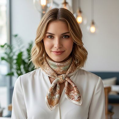 Womens Lightweight Square Satin Scarf with Botanical Inspired Print Soft Draped Finish