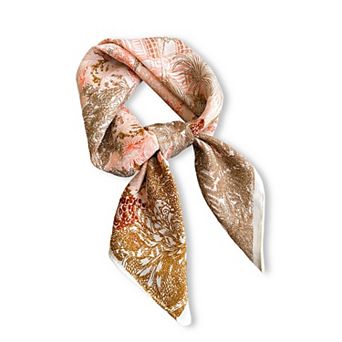 Womens Lightweight Square Satin Scarf with Botanical Inspired Print Soft Draped Finish