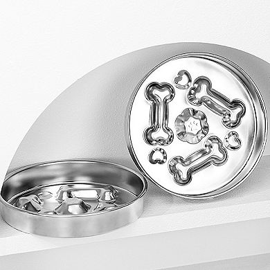 Stainless Steel Dog Slow Feeder Bowl with Raised Design