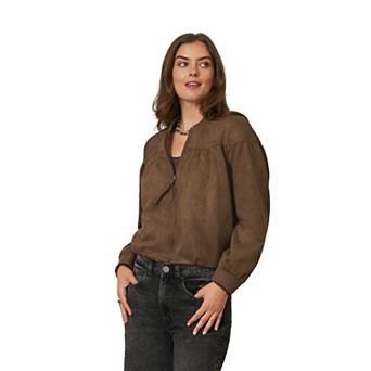 Women's Flint & Moss Suede Bubble Zip Bomber Jacket