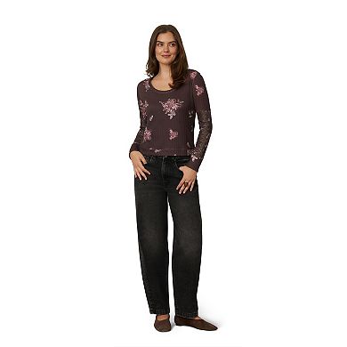 Women's Flint & Moss Floral Pointelle Rib Scoop Neck Top