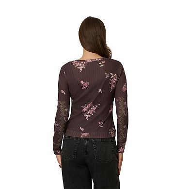 Women's Flint & Moss Floral Pointelle Rib Scoop Neck Top