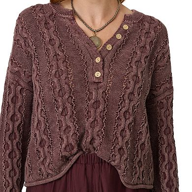 Women's Flint & Moss Oversized Cable Knit Henley Sweater