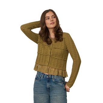 Women's Flint & Moss Lace Stitch Mix Media Cardigan Sweater