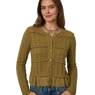 Women's Flint & Moss Lace Stitch Mix Media Sweater Cardigan