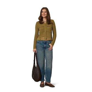 Women's Flint & Moss Lace Stitch Mix Media Sweater Cardigan