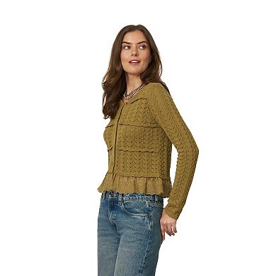 Women's Flint & Moss Lace Stitch Mix Media Sweater Cardigan