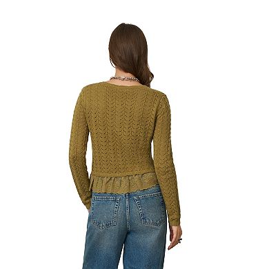 Women's Flint & Moss Lace Stitch Mix Media Sweater Cardigan