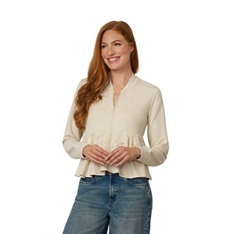 Women's Flint & Moss Knit Zip Front Cardigan with Lace Ruffle
