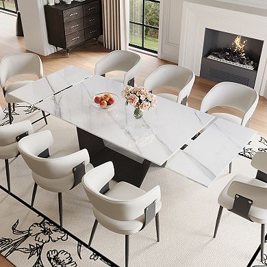 Modern Expandable Dining Table - 63" to 95" Extendable Dining Room Table for 6-12