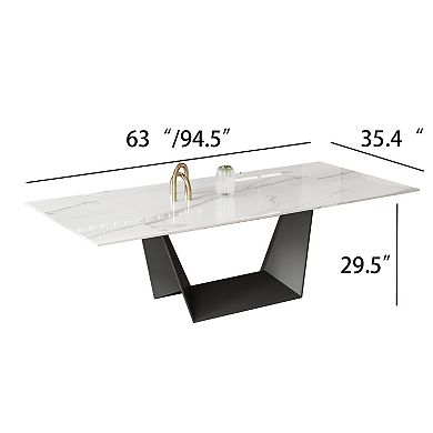 Modern Expandable Dining Table - 63" to 95" Extendable Dining Room Table for 6-12