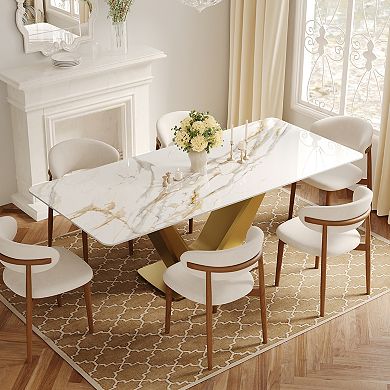 71" Modern Dining Table for 6, Sintered Stone Dining Table Top