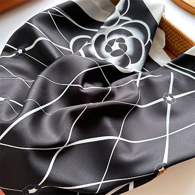 Oversized Square Scarf Geometric Line Floral Border Lightweight Versatile Fashion Accessory