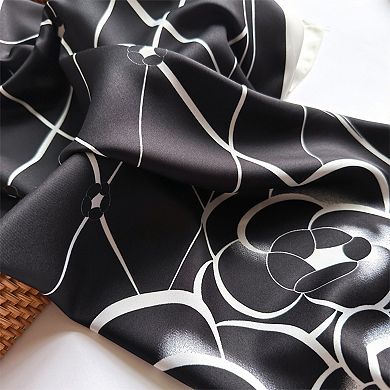 Oversized Square Scarf Geometric Line Floral Border Lightweight Versatile Fashion Accessory