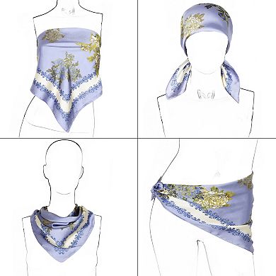 Oversized Square Scarf Geometric Line Floral Border Lightweight Versatile Fashion Accessory