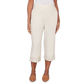 Petite Alfred Dunner Crochet Trim Linen Capri Pants