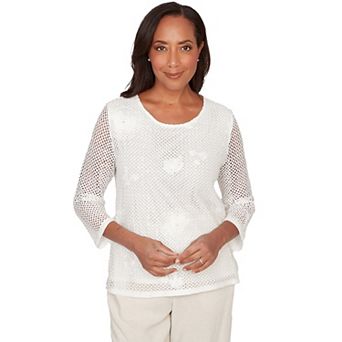 Petite Alfred Dunner Sequin Mesh Flower Top