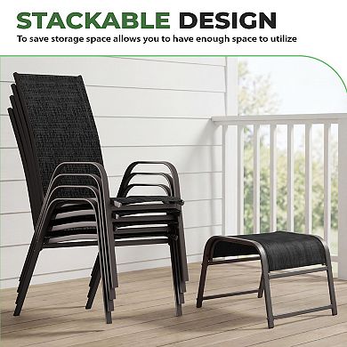 8-Piece Outdoor Conversation Set Stationary Texilene Lounges with Footstools