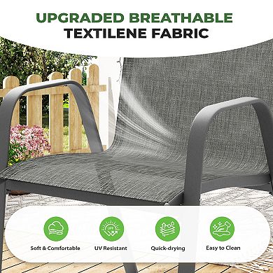 8-Piece Outdoor Conversation Set Stationary Texilene Lounges with Footstools