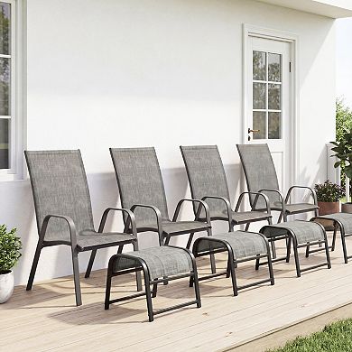 8-Piece Outdoor Conversation Set Stationary Texilene Lounges with Footstools