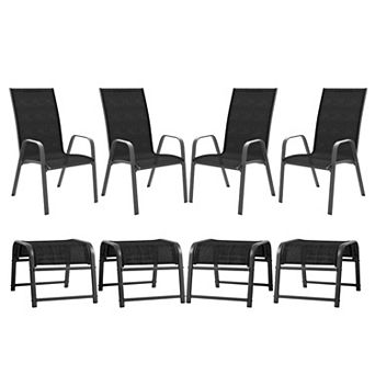 8 pc Outdoor Conversation Set Stationary Texilene Lounges with Footstools