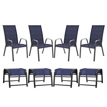 8 pc Outdoor Conversation Set Stationary Texilene Lounges with Footstools