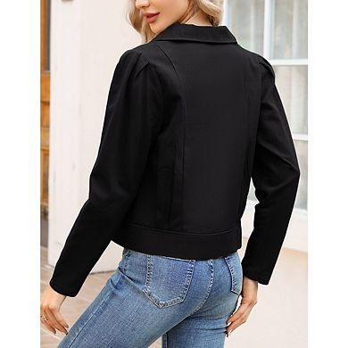 Women's Jackets Cropped Blazer Long Sleeve Casual Coat Notch Lapel Coats