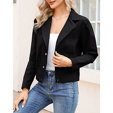 Women's Jackets Cropped Blazer Long Sleeve Casual Coat Notch Lapel Coats