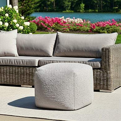 HomeRoots 18" Polyester Cube Outdoor Pouf Ottoman