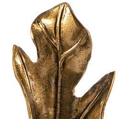 HomeRoots 26" Antiqued Gold And White Aluminum And Marble Leaf Tabletop Sculpture