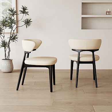 Dining Chairs Set of 2, PU Leather Padded Side Chairs with Solid Wood Legs