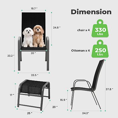 4-Piece Outdoor Conversation Set Stationary Texilene Lounges with Footstools