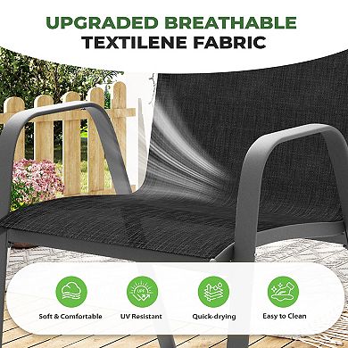4-Piece Outdoor Conversation Set Stationary Texilene Lounges with Footstools