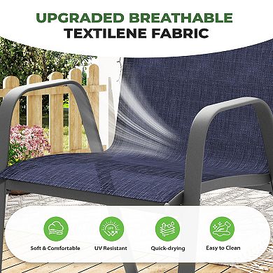 4-Piece Outdoor Conversation Set Stationary Texilene Lounges with Footstools