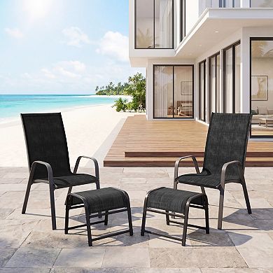4-Piece Outdoor Conversation Set Stationary Texilene Lounges with Footstools