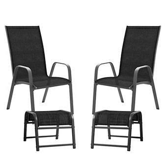 4 pc Outdoor Conversation Set Stationary Texilene Lounges with Footstools